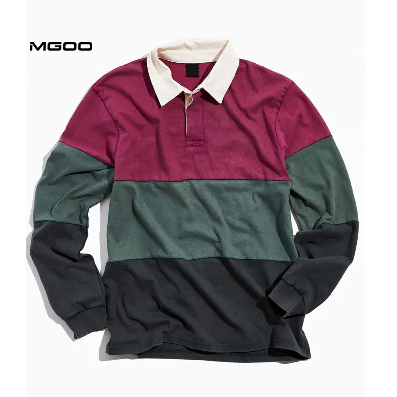MGOO Heavyweight colorblock rugby shirt Custom embroidery lettering polo jersey