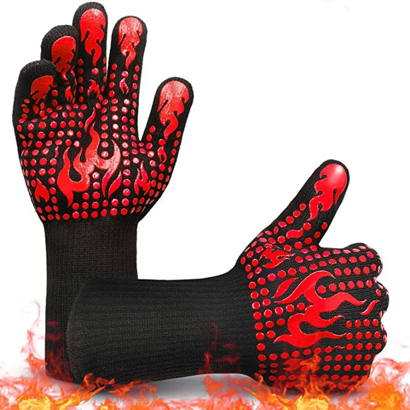 800 Degree Heat Resistant Gloves Outdoor Barbecue Kitchen Oven BBQ Gloves Heat Resistant with EN407 EN420