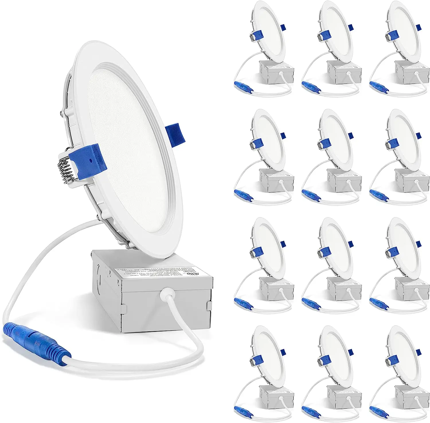 12 Pcs 6 Inch Ultra-Thin LED Recessed Ceiling Light with Junction Box 3000K Warm White Dimmable 13W 850lm High Brightness