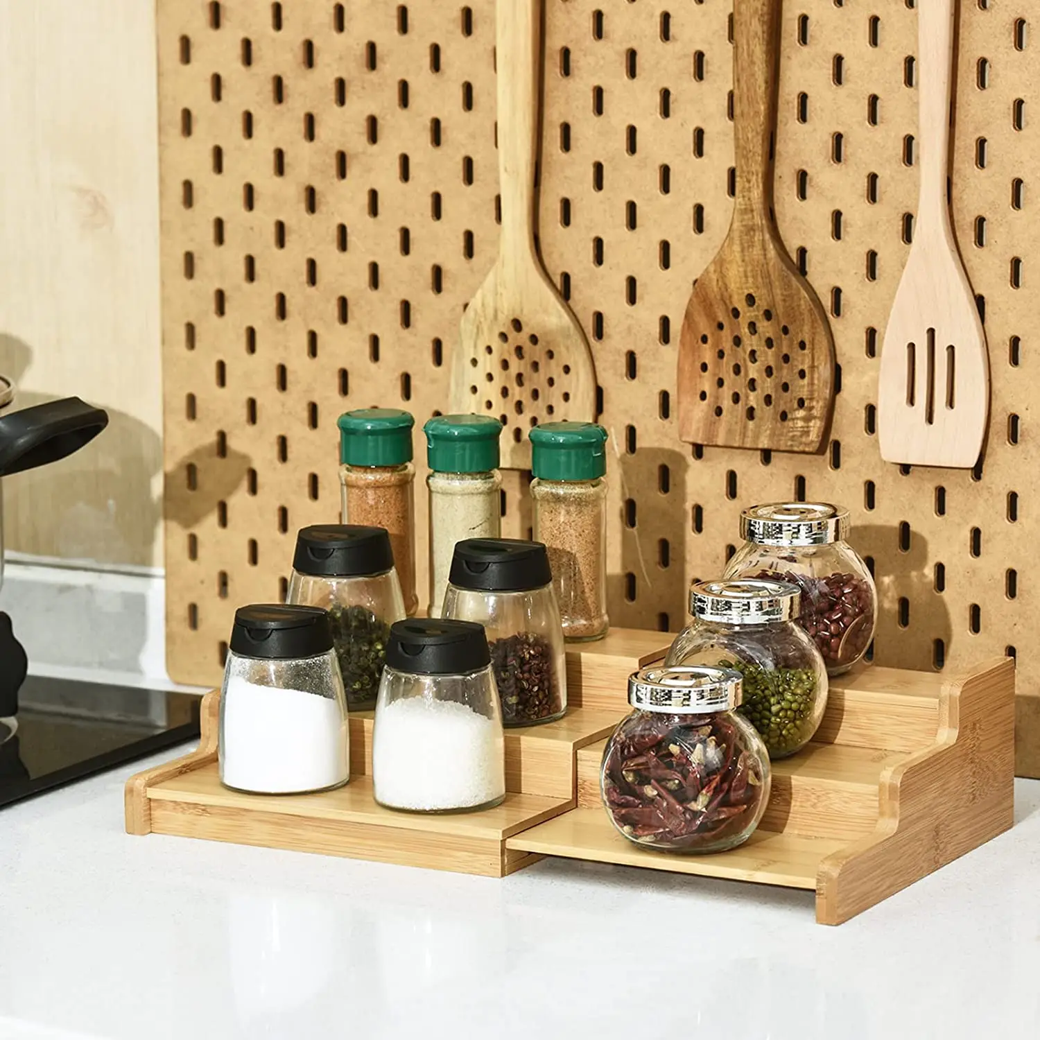Spice Rack Organizer 3 Tier Bamboo Spice Rack Cabinet with Expandable from  Durable Seasoning Countertop Spice Rack for Cabinet