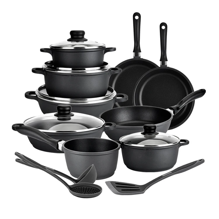 Hot Sell Classical Big Size Aluminium Cast  Kitchen Marble Non Stick Pots Cookware Sets
