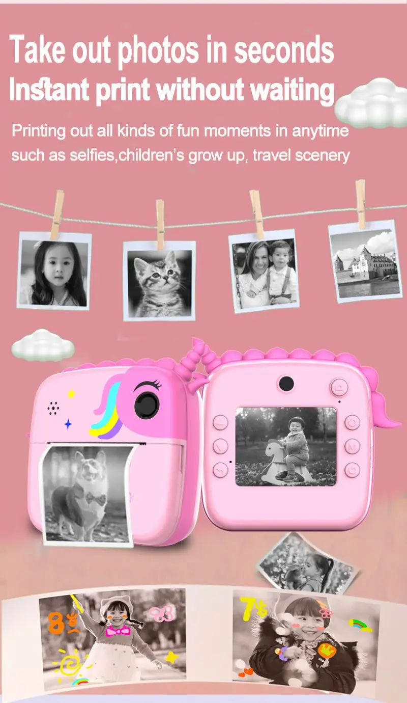 2.4inch HD Display Dual Cameras Instant Shooting and Printing Children Camera  24Million Pixels A20 Photo Printing Video Camera