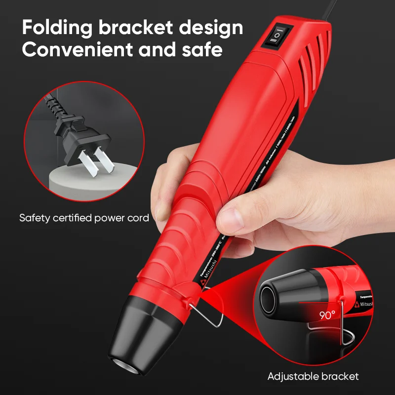 Mitsushi Heat Gun 300W Electric Industrial Hot Air Gun Temperature Adjustable for DIY Shrinking & Soldering Battery Powered