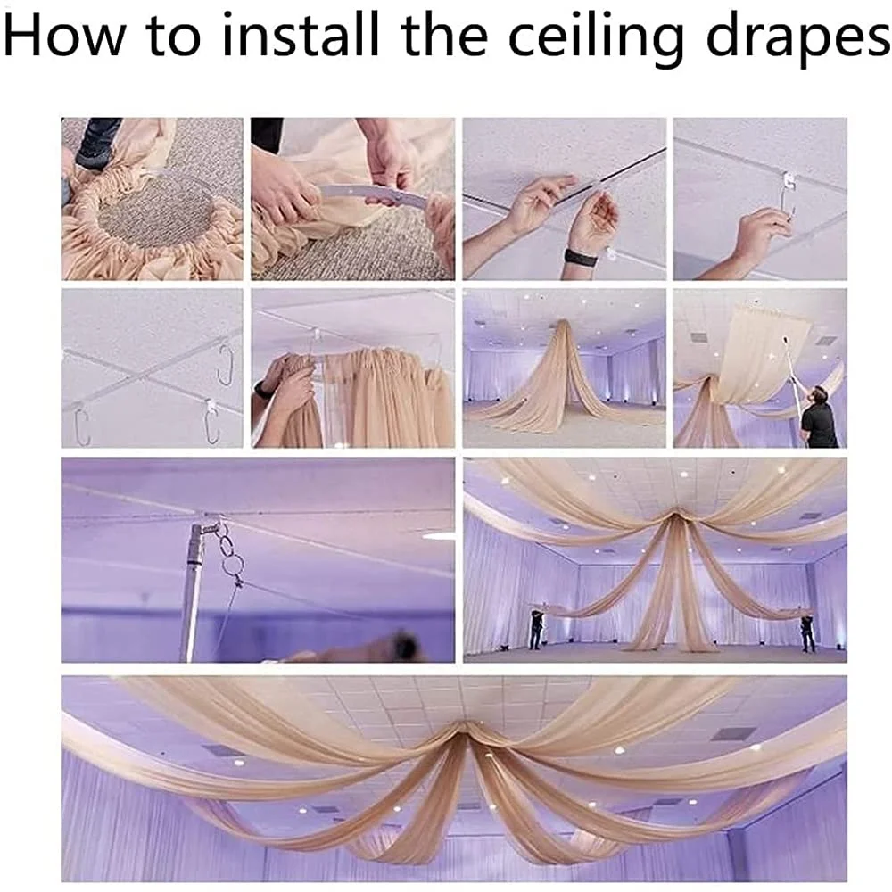 Wedding Ceiling Decor Drapes Long Chiffon Fabric Drapery Hanging Soft Curtains for Wedding Stage Hall Tent Ceiling Decorations