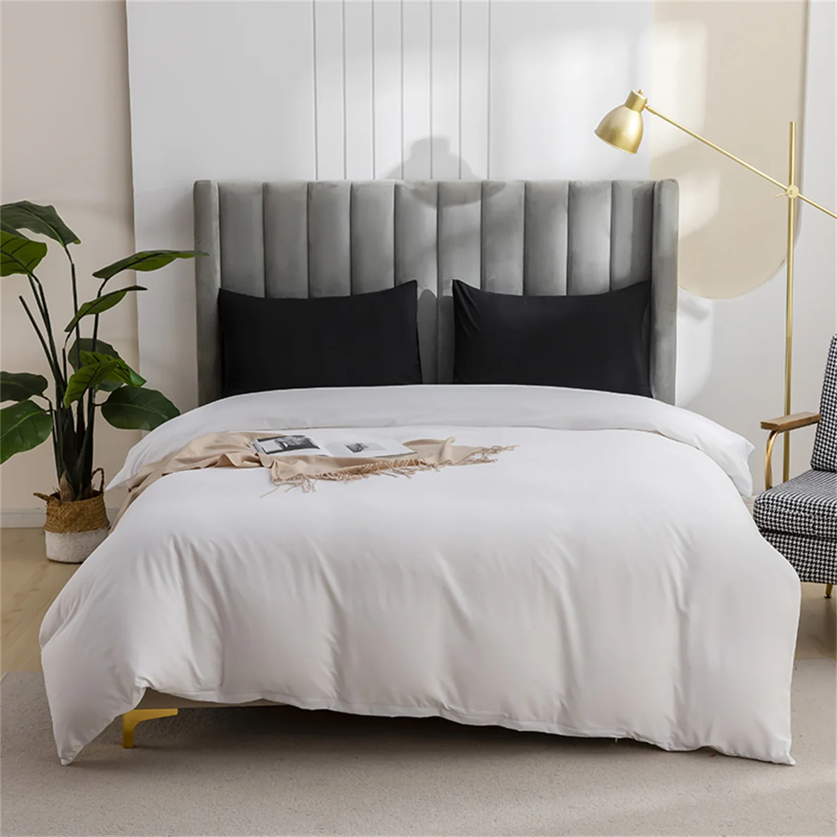 Hypoallergenic Microfiber Fabric Queen Size Bedding Set King Comforter Cover Bedcover With Pillow Case Plain Duvet Cover Set