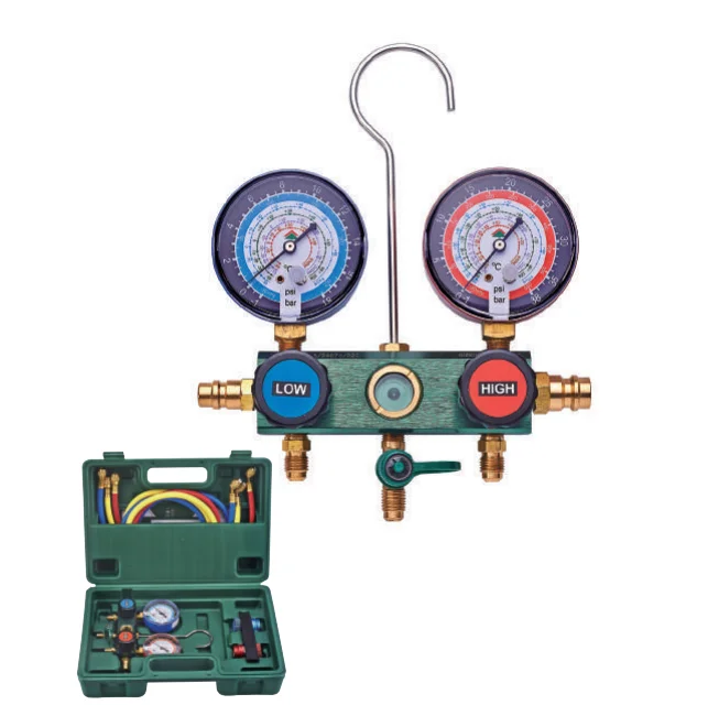 Hongsen HS-236 hot sale Manifold pressure gauge set for refrigeration pressure indicator alloy body