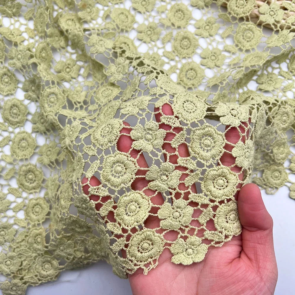 2023 Olive Green Lace Cotton Floral  Guipure Lace Fabric Water-soluble Embroidery Flower Fabric For Cloth