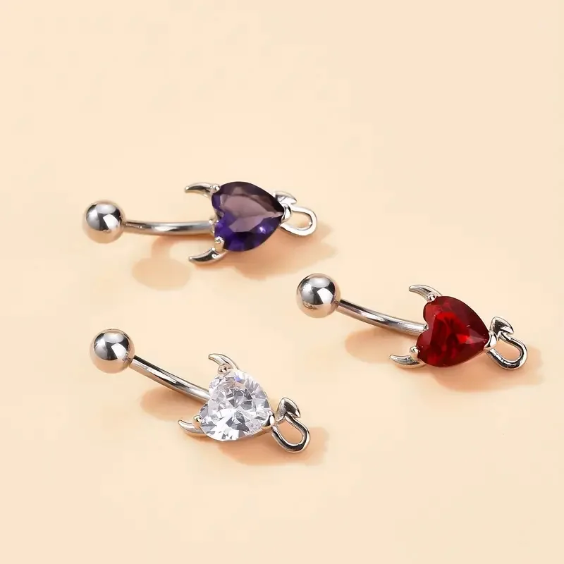 Getta Devil Love Heart Belly Button Ring Inlaid Shiny Zircon Navel Ring Set Women Body Piercing Jewelry