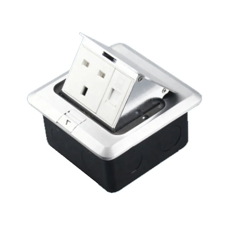 British UK 3 Pin Hidden Universal 13a 250V Electrical Plug Power Internet Flip-up Type Floor Socket Box