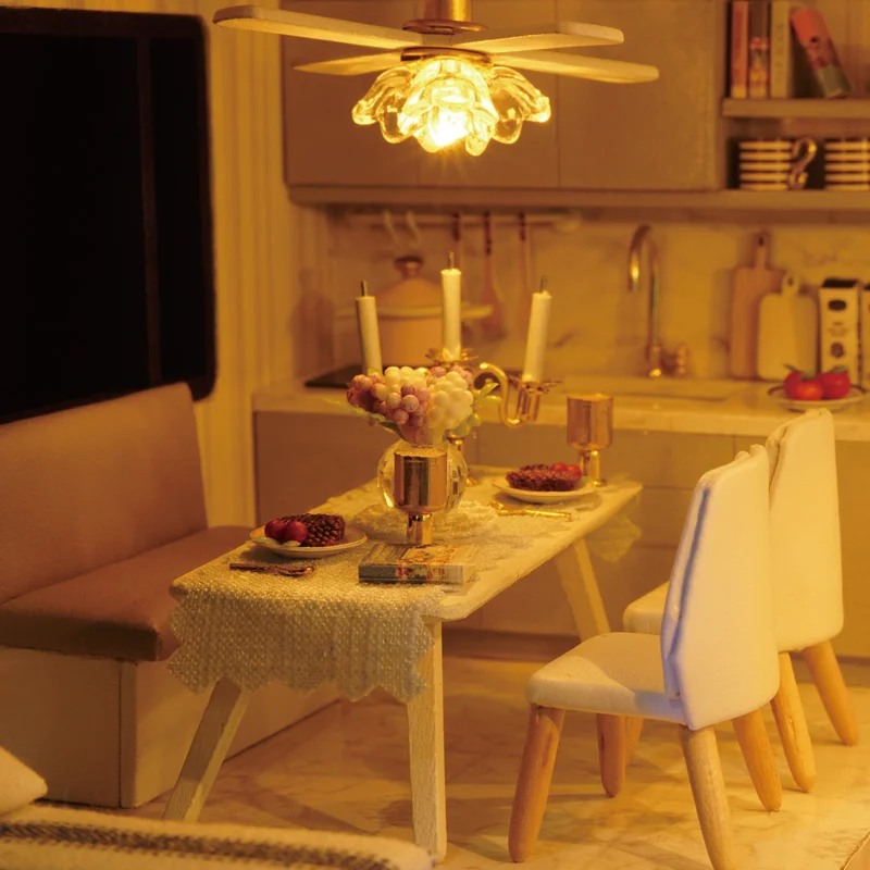 DIY Wooden Doll House Model Duplex Time Apartment With LED Lights, Music and Pool