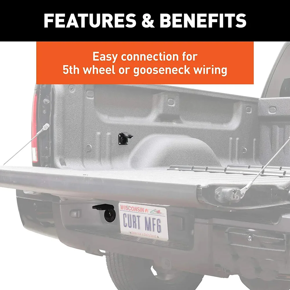 CURT 56070 7-Foot Vehicle-Side Truck Bed 7-Pin Trailer Wiring Harness Extension, Select Chevrolet, Dodge, Ford, GMC, Nissan, Ram