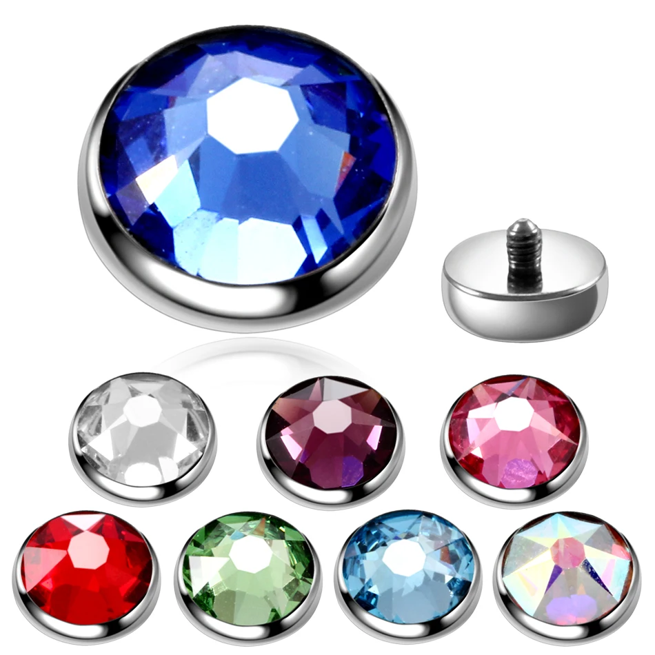 Titanium Internally Threaded 3mm 4mm 5mm 7mm Dermal Anchors Colorful Gems Dermal Top Micro Dermal Skin Diver Jewelry