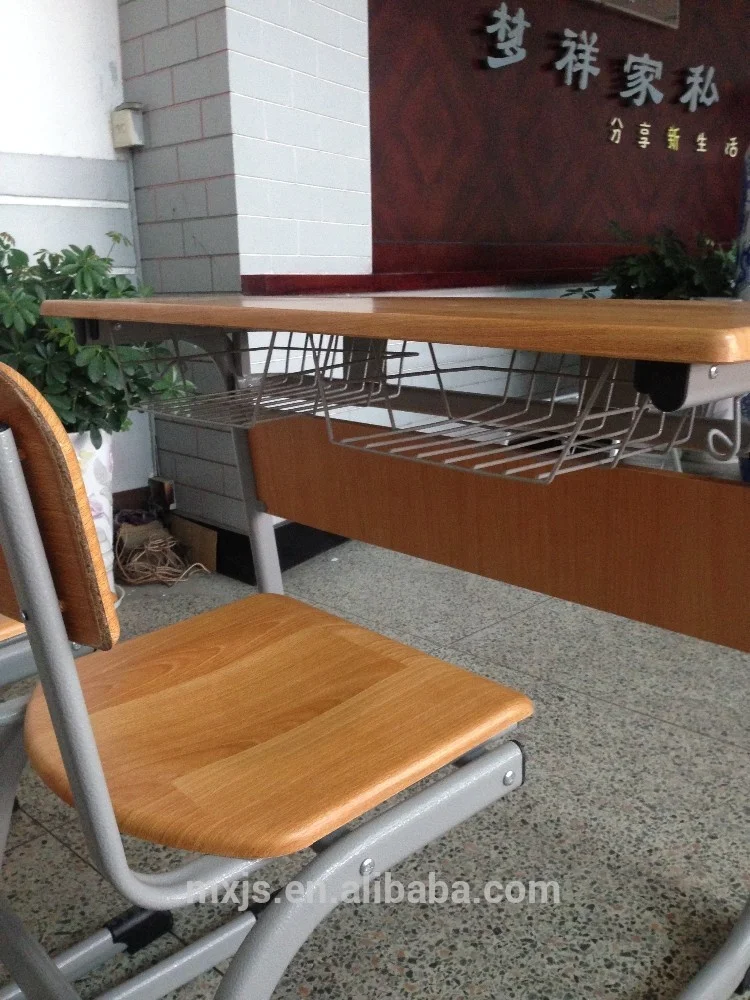 
Antique Wooden School Classroom Double Desk Chair Sets For Kids Students 