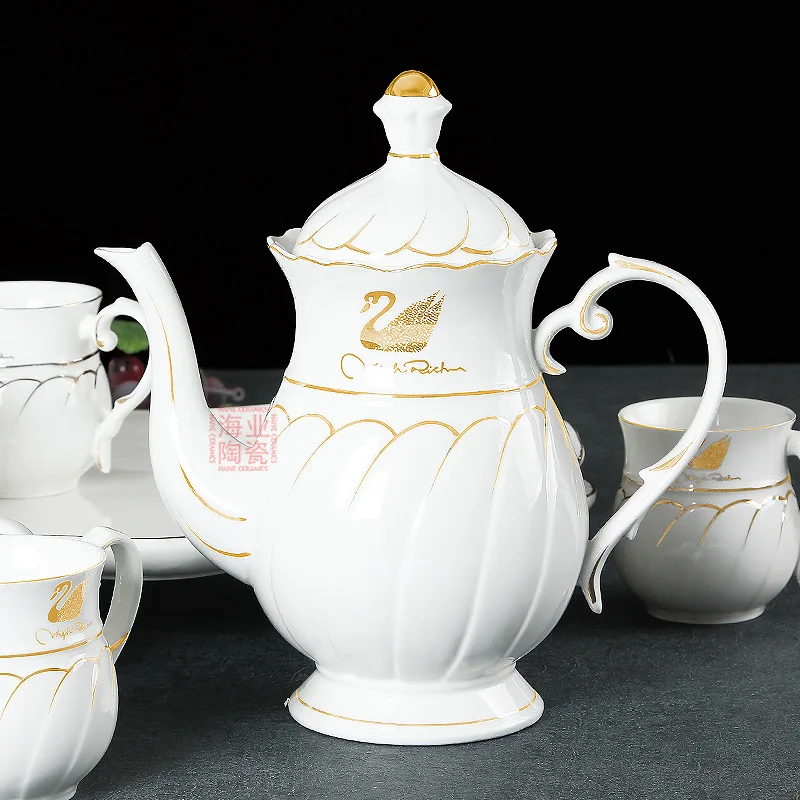 Nordic Gold-rimmed Ceramic Cup Set Teapot with Tray