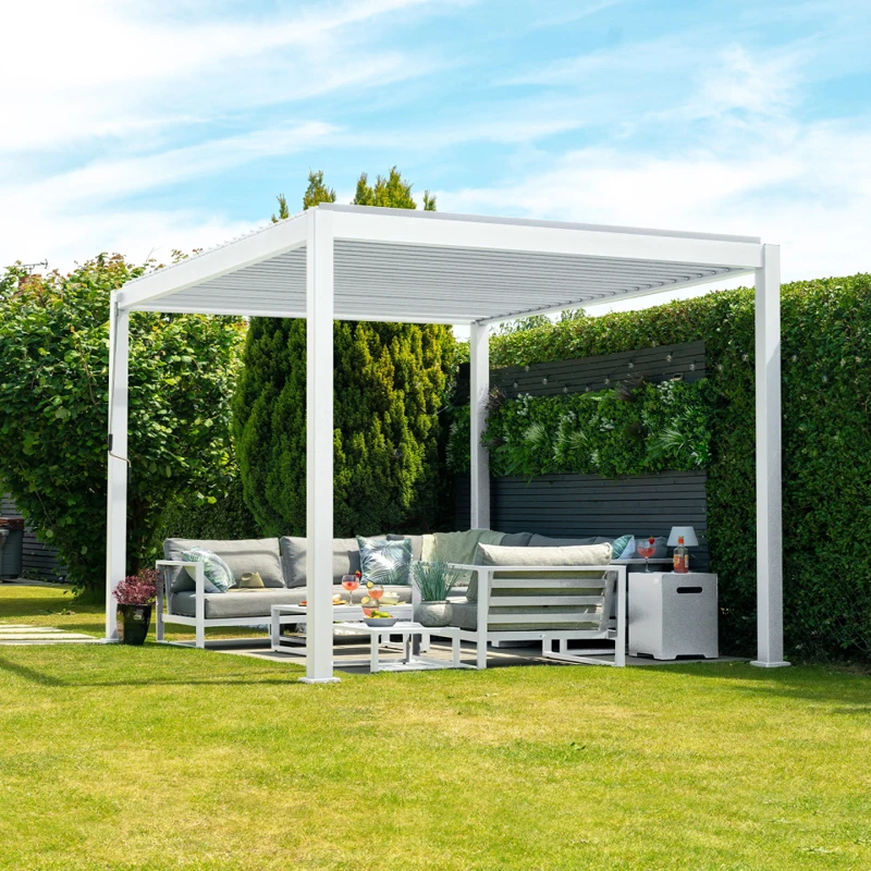 Elegant Louver Garden Pergola with Powder Coated Frame & Nature Pressure Treated Wall Mounted Aluminium Pergola