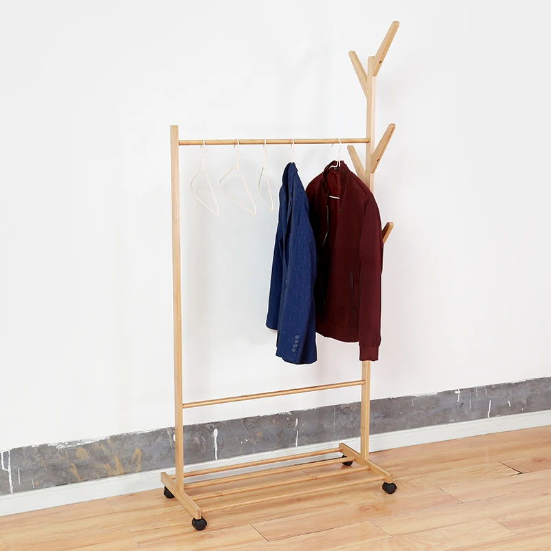 Apartment Bamboo Clothing Garment Rack Free Standing Clothes Coat Hanger for Living Room