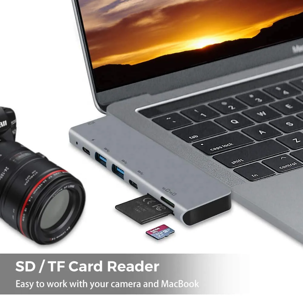 7 in 1 Dual Type C Hub Adapter USB-C hub with Thunderbolt 3 HD USB 3.0 Card Reader data Dock For MacBook Pro Mac