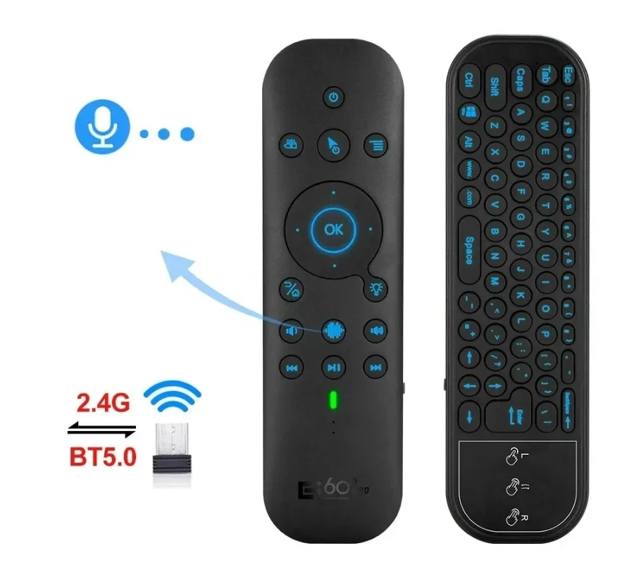 2023 hot Selling Awireless G60S 2.4G Backlight Air Mouse Compatible 5.0 Air Mouse Voice Remote Control with Smart TV Keyboard