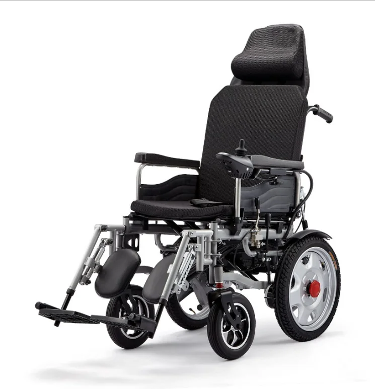 High Quality Carbon Steel Frame Electric Wheelchair with Aluminum Alloy Rear Wheel and 4 Sets of Shock Absorption System