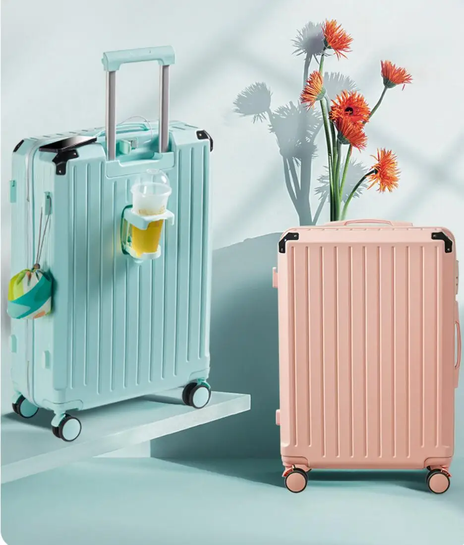 20 24 28 Custom Cabin Luggage Cup Holder Travel Trolly With Usb Charger & Portable Suitcase Luggage Female