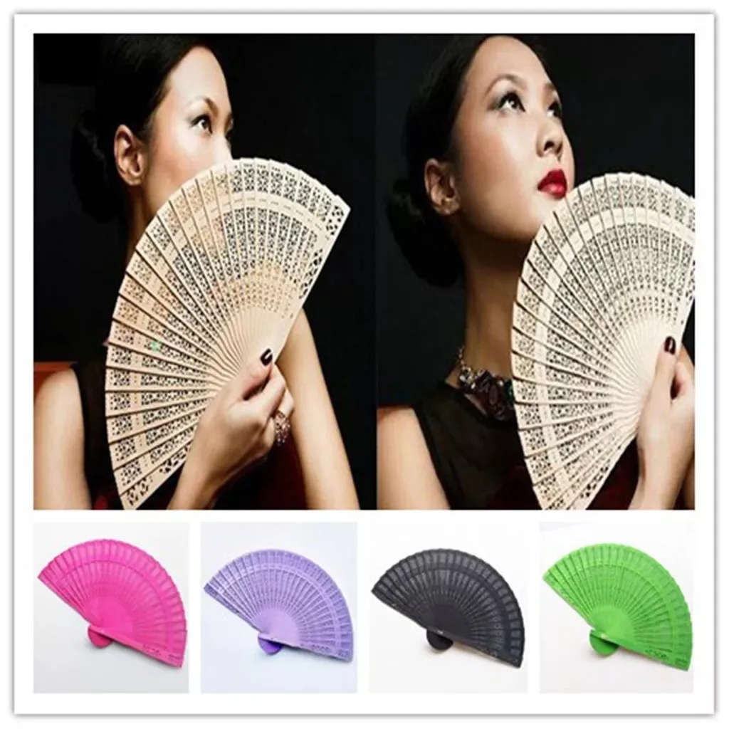 Fashion Multi-colored Sandalwood Fan Openwork Carved Wooden Fan Wedding Fan 20cm for Gifts Souvenirs