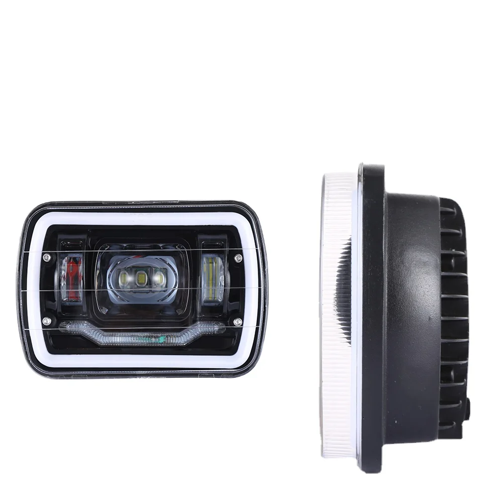 5'x7' 6'x7' square High Low Beam Led Headlights fit for truck Jeep Wrangler  XJ with white and amber Angel Eyes DRL