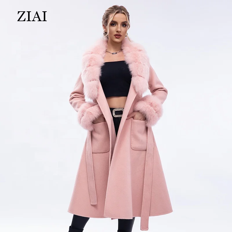 High quality jackets women wool winter double breasted blend ladies pea coat cashmere wool trench coat