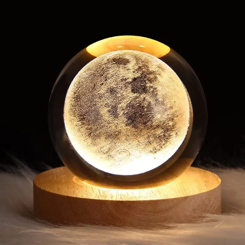 Astronomy Crystal Astronaut Planet Globe 3D Laser Engraved Solar System Crystal  Ball with Touch Switch LED Light Base