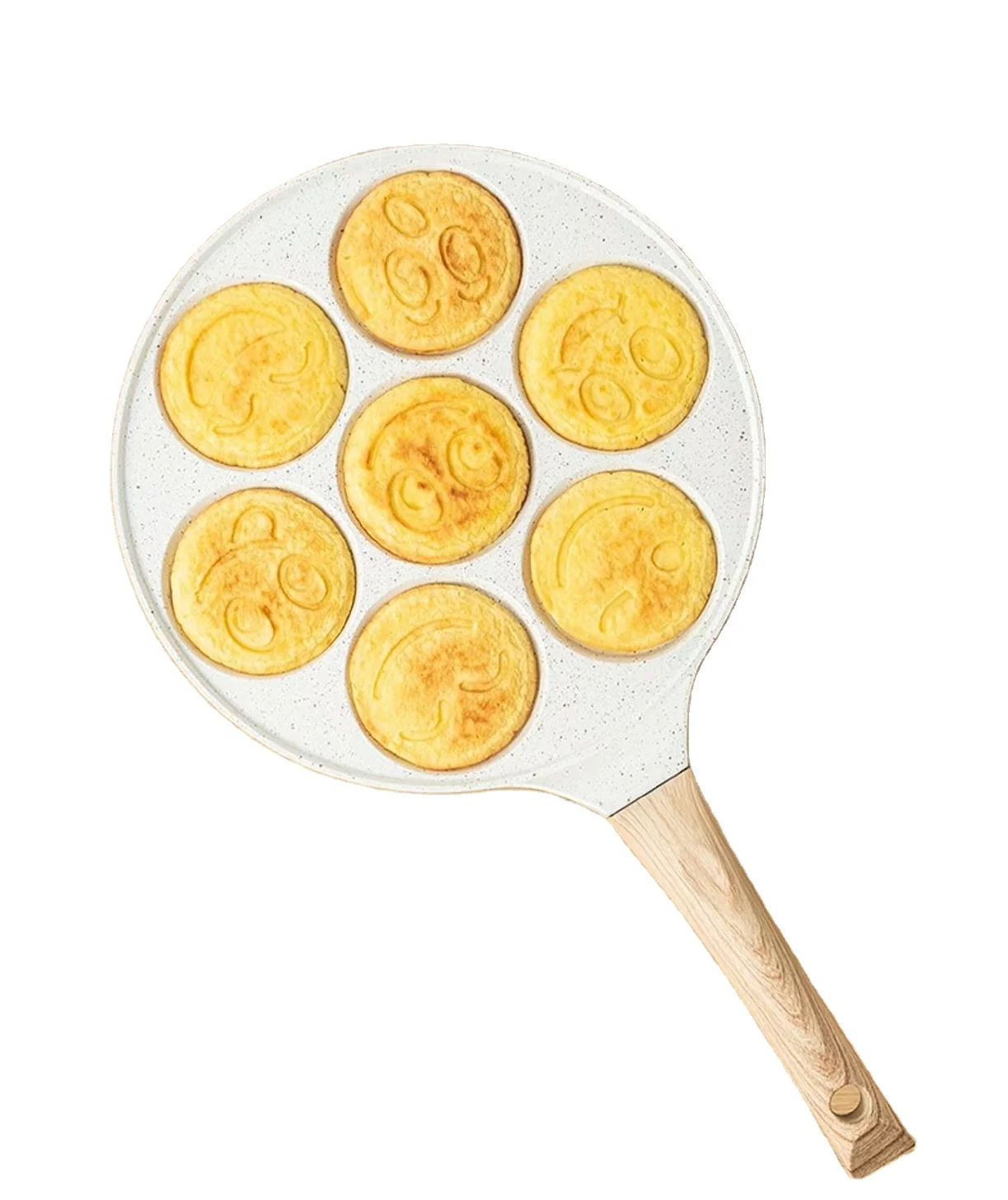 Seven Hole Smiling Face Pancake Frying Pan Non-Stick 7-Hole Long Handle Non Stick Pan Cartoon Frying Pan