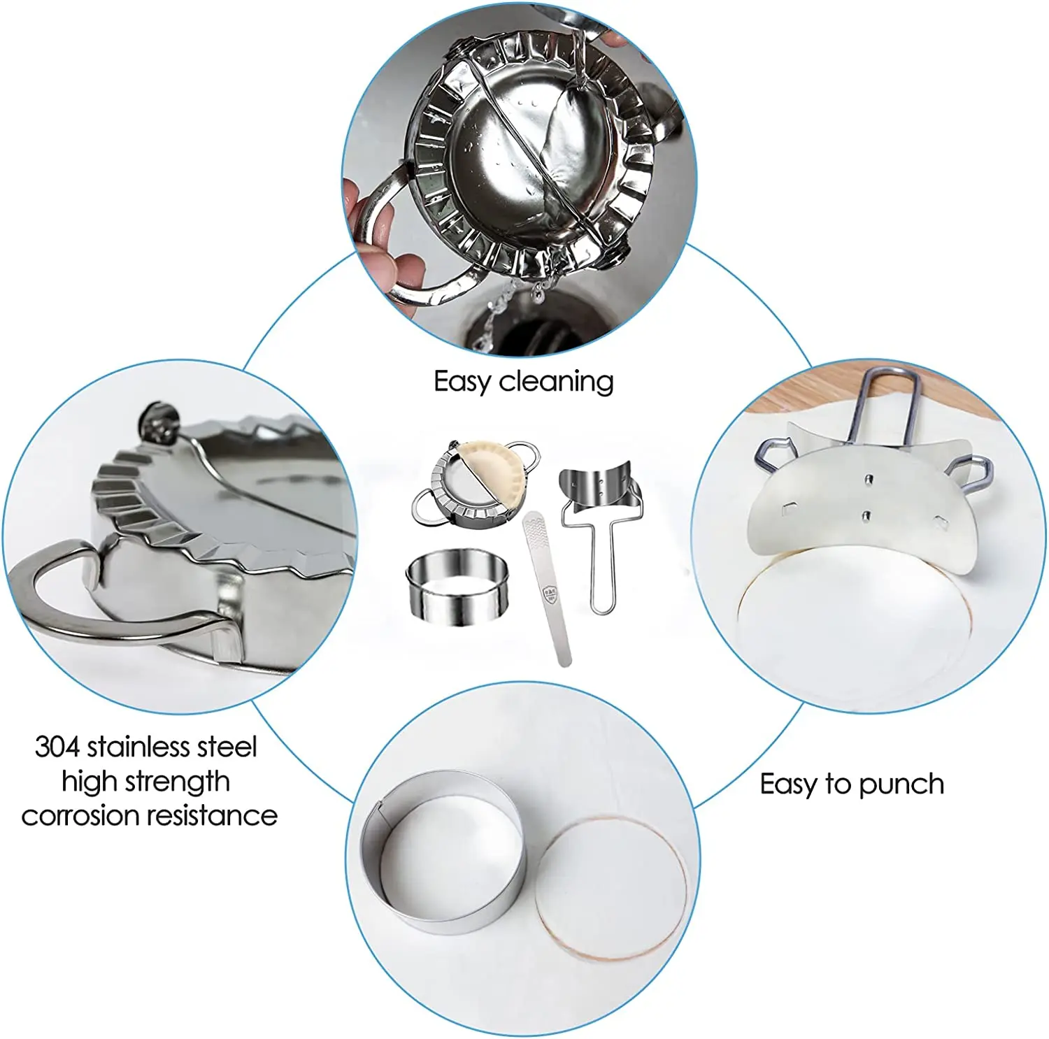 Large Chinese Ravioli 4 Pcs Stainless Steel Empanadas Press Kit Dumplings Mold Maker for Kitchen Accessories