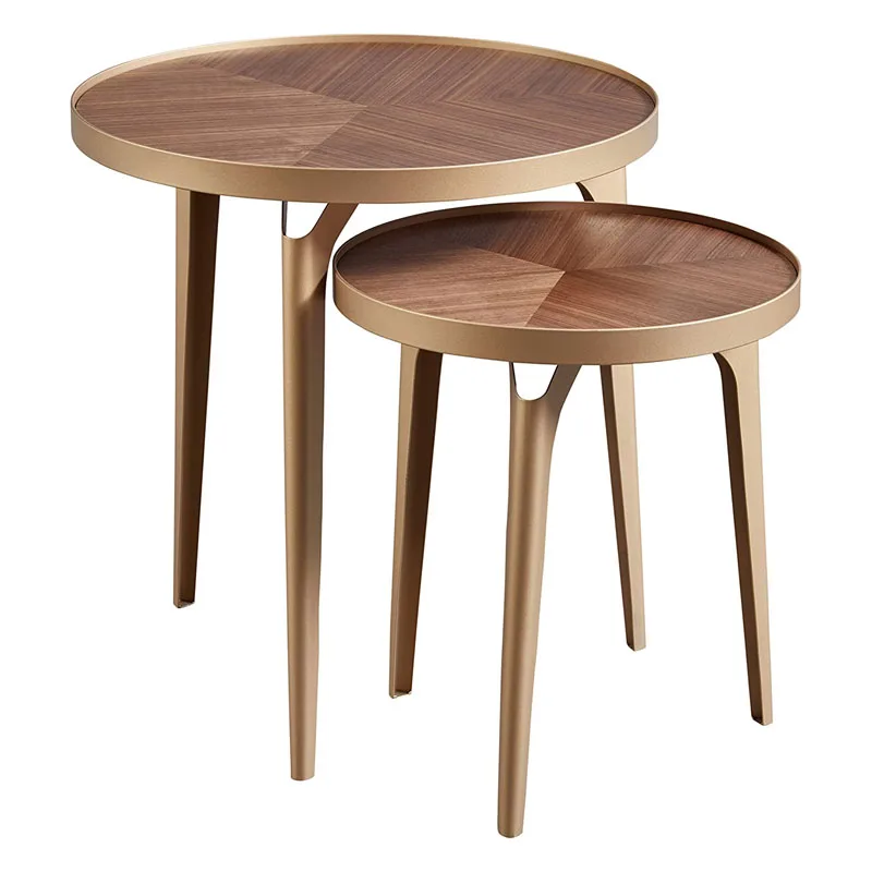 Medieval modern style with nesting metal edges, Wooden coffee table