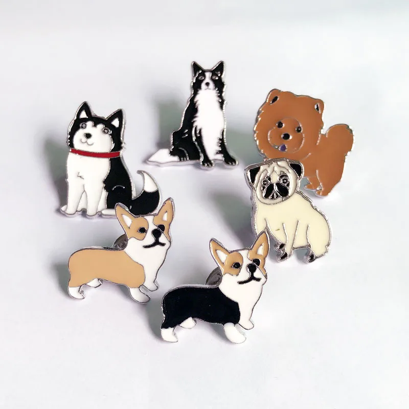 free sample Cartoon Dog Collection Brooch Corgi Bulldog Pet Lapel Jacket Sweater badge emblem Dog pin with Baking