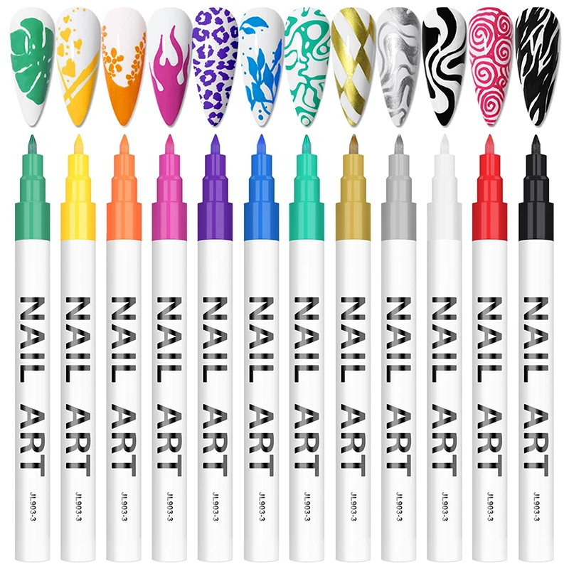OME new 12 colors 3d design Drawing Polish Nail Dotting silicone Waterproof acrylic fine tip kids nail art graffiti pen set
