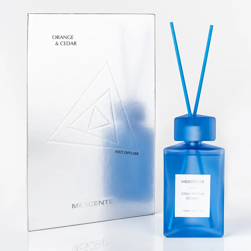 Mescente decorative frosted glass bottle flower reed diffuser oils with box and sticks