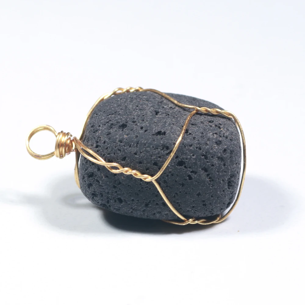 Wholesale Gold Wire Wrapped Crystal Healing Aventurine Clear Quartz Jade Labradorite Tumbled Stone Pendant