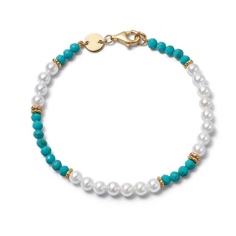 Milskye hawaiian jewelry 925 silver plated 18K gold turquoise pearl beaded bracelet