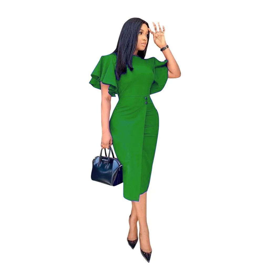 2022 Latest Women Elegant Pencil Short Sleeve Party Bodycon Midi Pencil Women Office Business Dress