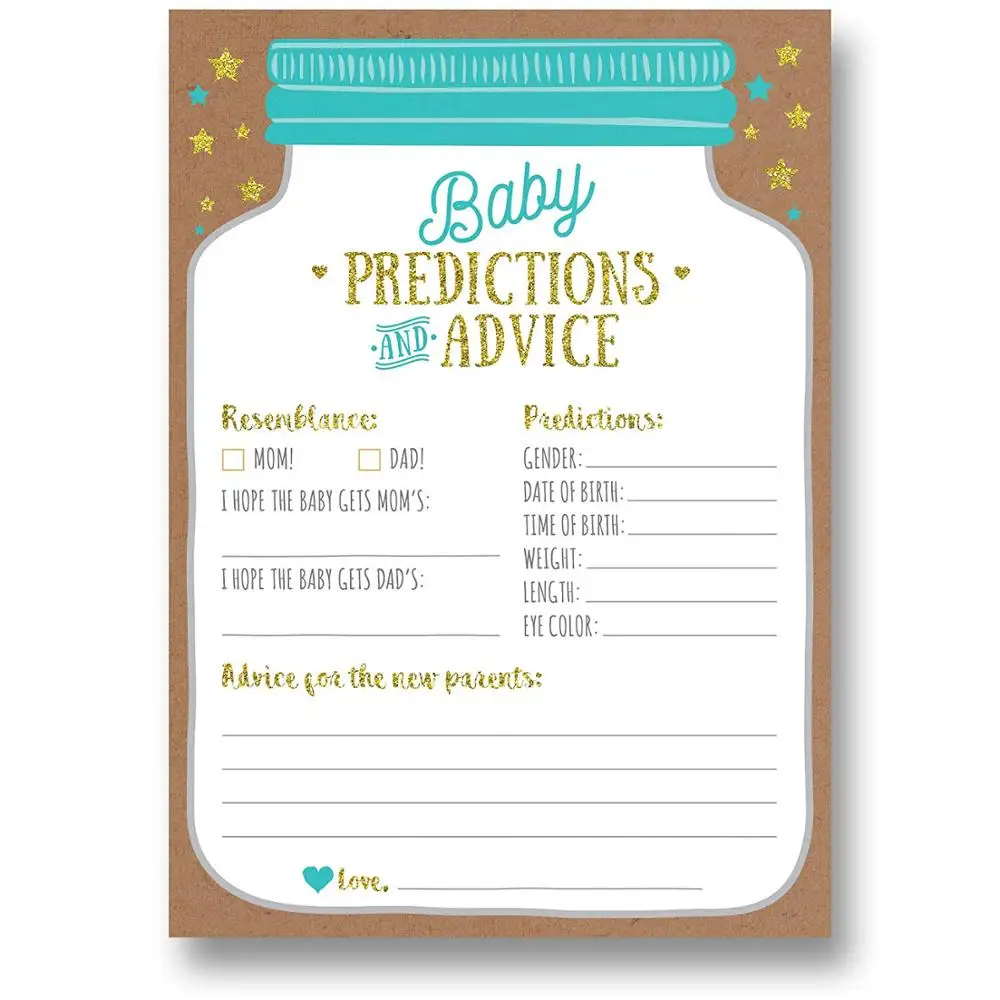 50 mason jar gender neutral boy or girl  baby shower prediction advice cards for baby shower decorations or games
