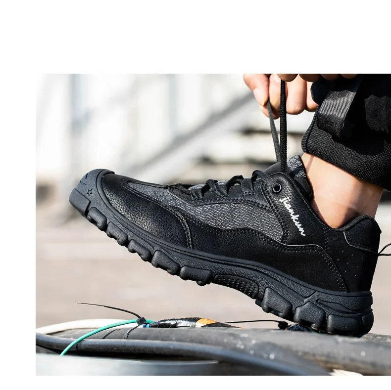 JIANKUN Comfortable Safety shoes Wear-Resistant Microfiber Leather Steel Toe industrial Safety Shoes for men