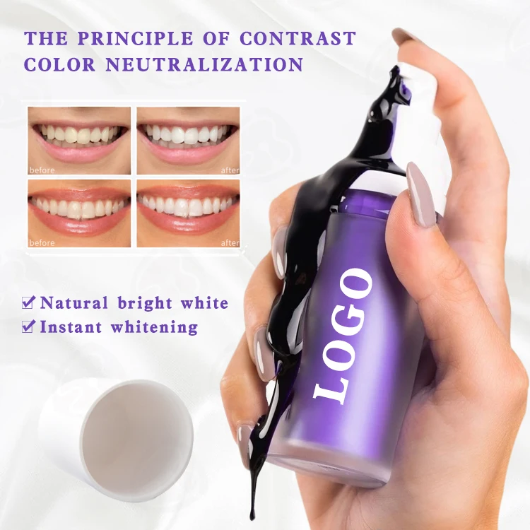 Hot Selling Logo Custom 3 in 1 V34 Color Corrector Teeth Whitening Purple Toothpaste Foam Mousse Powder Kit
