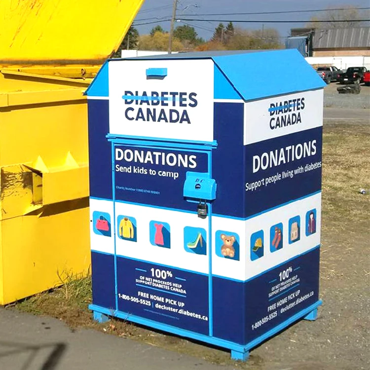 Blue Outdoor Park And Street Clothes Recycling Donation Bin Clothing Recycle Metal Recycling Metal Donation Boxes
