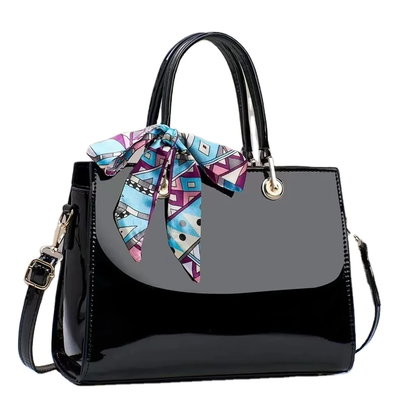 Versatile Solid Color 2024 New Bright Leather Large Capacity Middle Aged Mom One Shoulder Women Bags Handbags