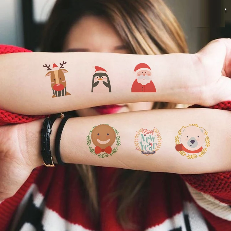 
Custom Body Glue Cartoon Christmas Face Temporary Set Sticker Glitter Tattoo For Kid 
