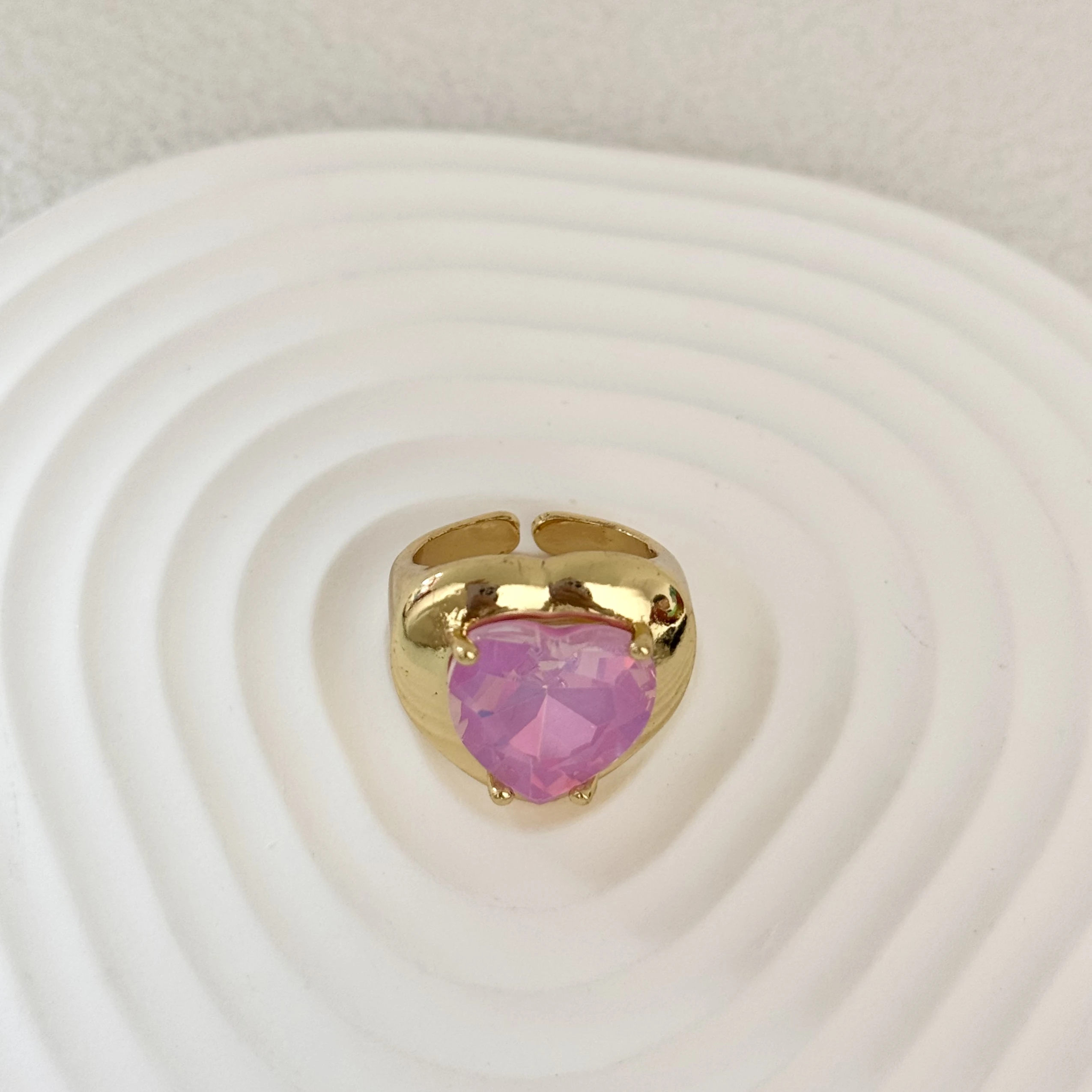 New Trendy Chunky Colorful  Heart Rings  18K Gold Plated Minimalist Heart Crystal  Gemstone Finger Ring  Jewelry for Gifts