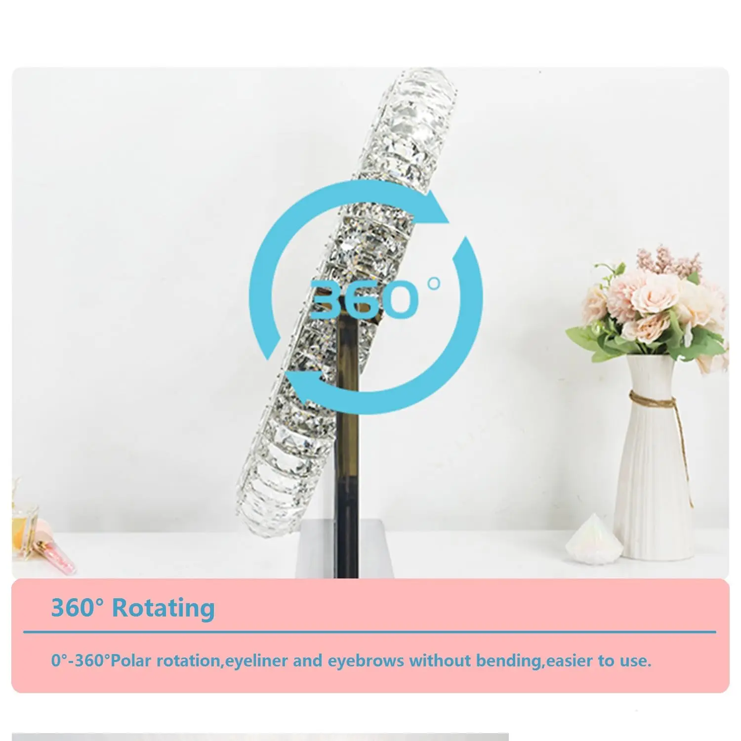 Factory Wholesale Diamond Luxury Hollywood Style Crystal Crushed LED Light illuminated Round Makeup Vanity Mirror