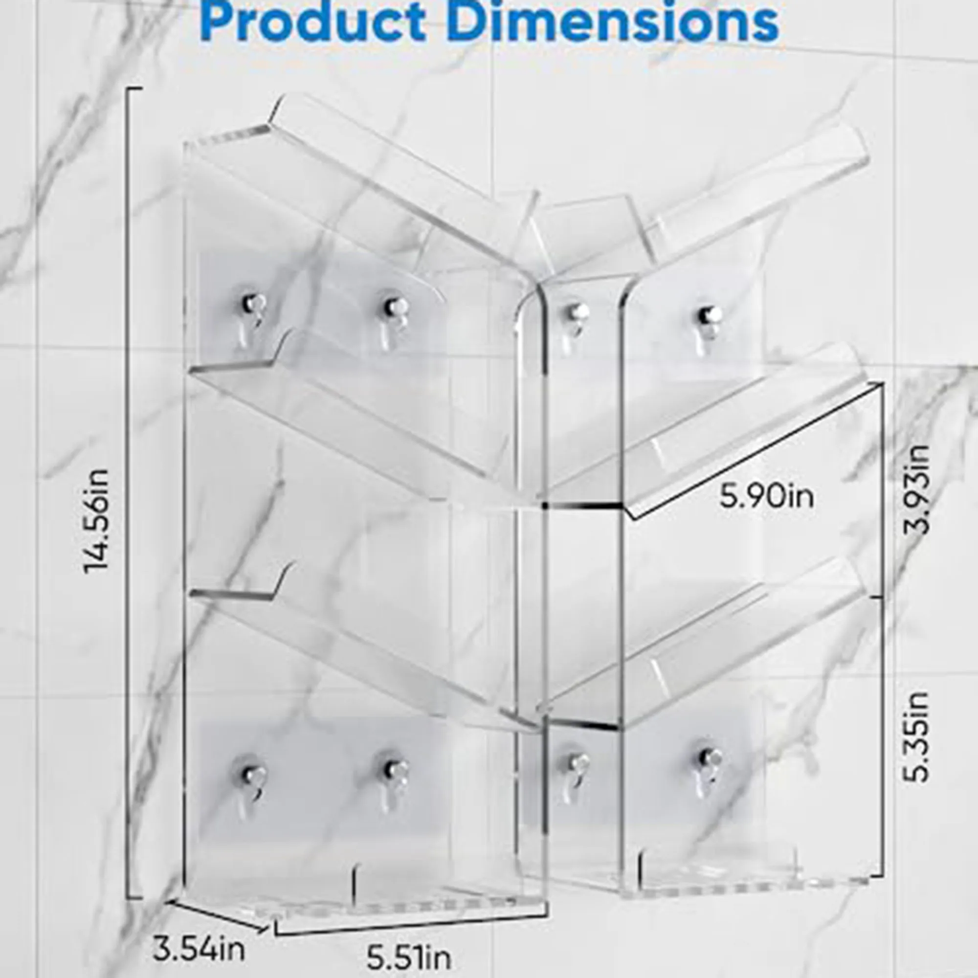 Clear Slanted Shampoo Holder for Shower Wall Mounted, Transparent Adhesive Shower Rack Bathroom Organizer, No Drilling