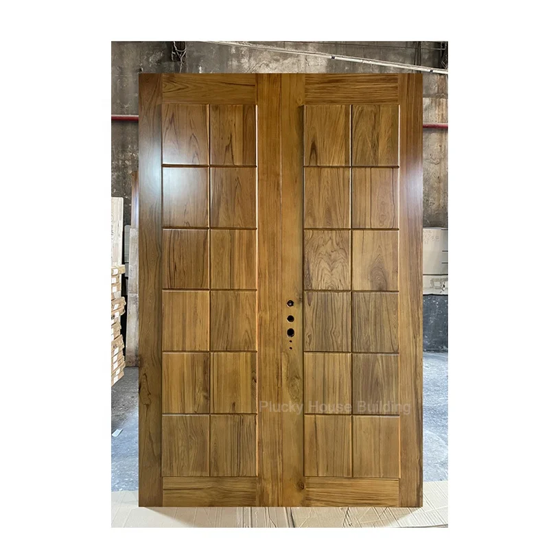 Double leaf carving wooden door design solid teak wood door entrance door