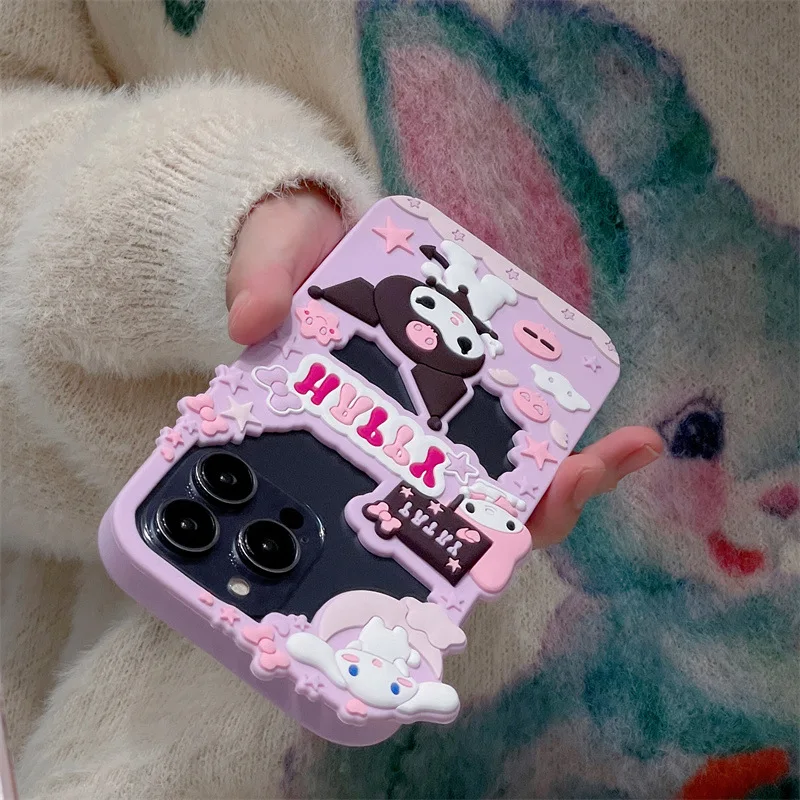 DL22310 3D Cartoon Soft Silicone Phone Cases For i14promax i13 i12 Mobile Cover Cute Pink Girl