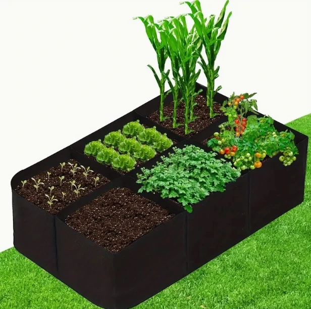 Garden Bed, 55 Gallon 6 Grids Plant Grow Bags, 48x24x12inch Breathable Planter Raised Beds