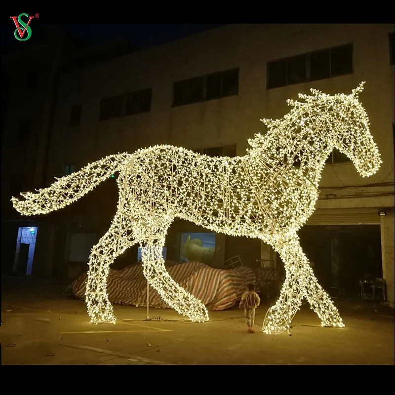 Рождественское украшение уличная светодиодная 3D лошадь скульптура животного веревка для торгового центра